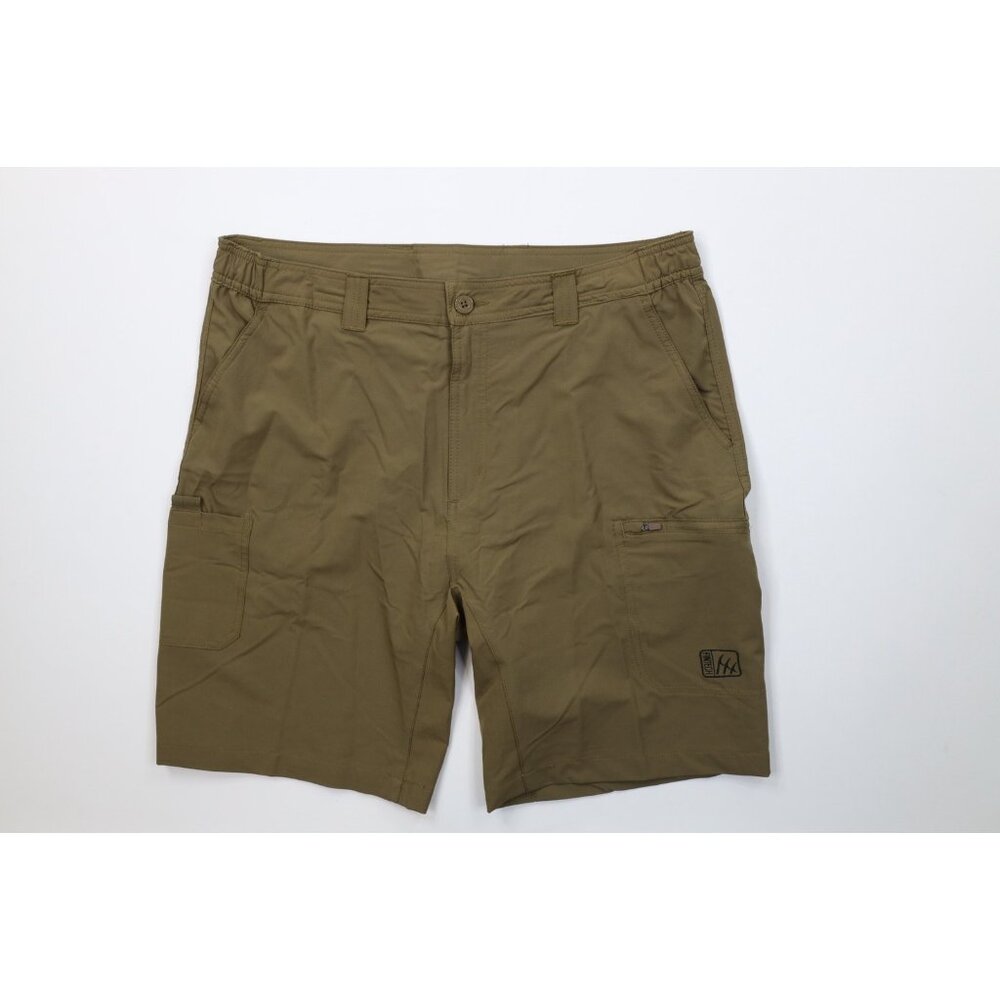 Fintech Mens XL Spell Out Performance Stretch Fishing Outdoor Cargo Shorts Green